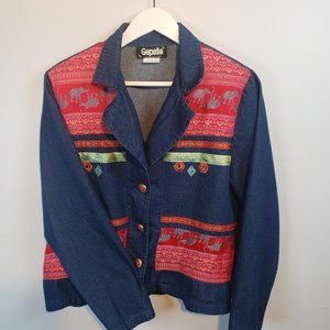 Vintage Gepetto Denim Embellished Jacket Safari Medium Blazer Embroidered / R18